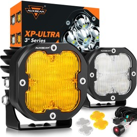 Auxbeam XP-Ultra Series 3 Inch Flood Beam LED Pods, 80W 9600LM 120° Wide Flood Lights, Amber White Dual Color, Off-Road Fog Lamp Cube Ditch Lights, for RZR Polaris Ford Bronco UTV ATV, Pair