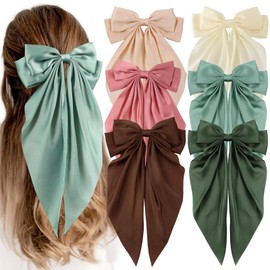 Unbednigt 6 PCS Hair Bows for Women, Big Bow Hair Clips for Girls, Silky Satin Hair Bow Clips Oversized, Large Cute Aesthetic Hair Accessories Gifts Holiday Green Color