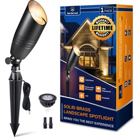 Gardenreet Landscape Spotlights Low Voltage - Brass 12V Outdoor Uplight LED, Wired Spot Lights IP65 Waterproof, Black for Exterior Garden Yard Tree House with 5W 2700K Warm White MR16 Bulb