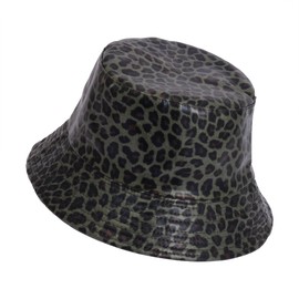 Manfnee Leopard Bucket Hat PU Leather Bucket Hats Sun Hat Reversible Packable Fishing Cap for Women Men, A3