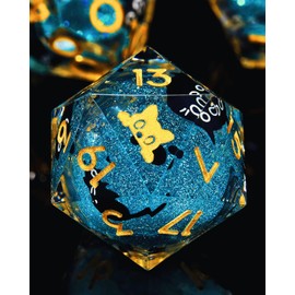 Froggod Single Liquid Core Cat D20 Dice – 22mm Sharp Edge Role Playing Dice for DND, RPG, Tabletop Games – 20 Sided Resin D&D Dice, Cathead Engraving(Cat Head White)