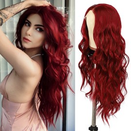 SAPPHIREWIGS 13×4 Red Lace Front Wigs for Women Glueless Long Wavy Red Wig Synthetic Lace Front Natural Looking Heat Resist Fiber Daily Party Christmas Uses 24inch