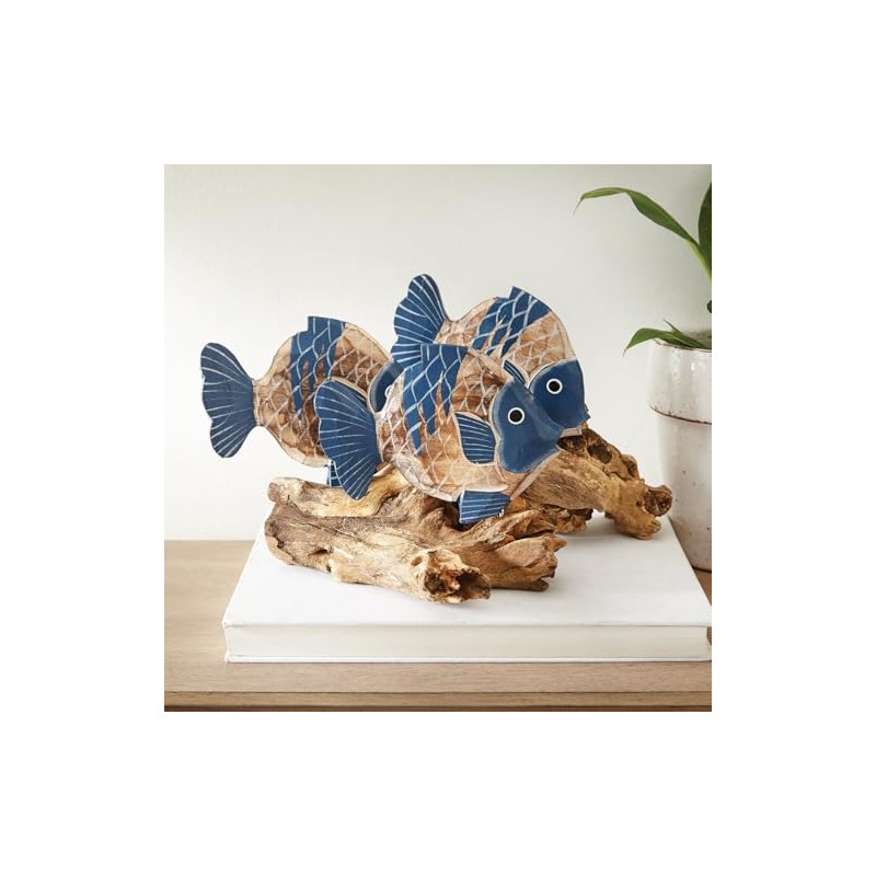 BLACK FOREST DECOR Driftwood Fish Trio Sculpture, 12" W x