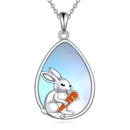 JBAERD Bunny Necklace Sterling Silver Bunny Moonstone Pendant Rabbit Carrot Jewelry Gifts for Women
