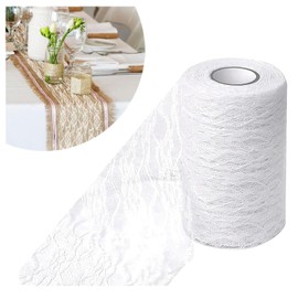 Table Runner White 15 cm x 22 m, Lace Fabric Decorative Table Runner, Washable, Exquisite Lace Table Runner, White, White Lace Ribbon, Table Runner Roll for Christening, Communion, Festive Wedding