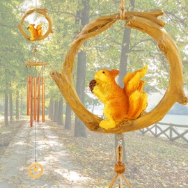 Squirrel Wind Chimes for Outside Resin Hanging Decor for Outdoor Patio Backyard Porch Home or Garden Decor. 32 Inch Bronze