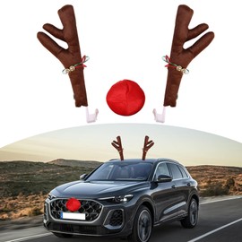 QODOLSI Pack-3 Car Reindeer Antler Decorations, Christmas Decoration Kit, Vehicle Holiday Accessories, Universal for Most Car Windows, Roof, and Grille (Brown)