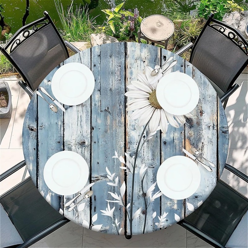 Outdoor Round Tablecloth with Elastic Band, Diameter 44 inches (110