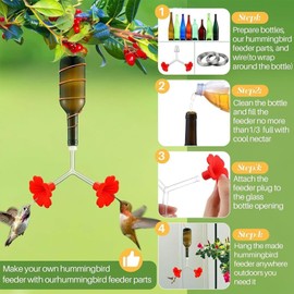 3 Pack Small Hummingbird Feeder | Leak-Proof Hummingbird Feeders | Red Double Headed Flower Feeding Port Watering Replacement Parts | Non-Drip Splash-Proof Wild Birding Accessory