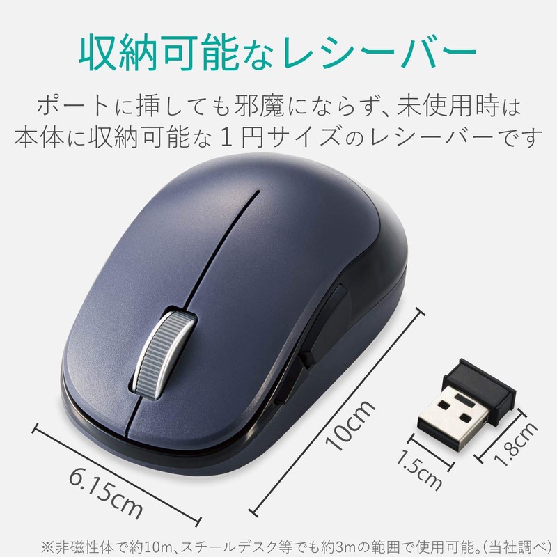 Elecom M-DY13DBXBK Wireless Mouse (Receiver Included) M Size 5 Buttons