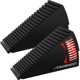 Strongest Home 2 Pack XL Adjustable Door Stopper with Spring – Heavy Duty Black Wedge for Oversized & Thick Doors, Anti-Slip Rubber Grip