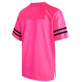 Pullonsy Hot Pink Men's Women's Football Jerseys for Adult V-Neck Practice Shirts University Mesh Game Tops Fitness Outfits Black Stripe-Pink Jersey,Men Size Large