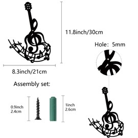 CREATCABIN Musical Metal Wall Decor Metal Wall Art Guitar Wall Hanging Ornament Black Wall Sculpture Hollow Indoor Metal Wall Display Gift for Family Friend Housewarming Party Birthday 8.3x11.8 Inch