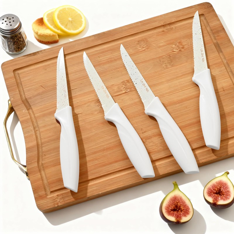 LIN ZHI REN Steak Knives,Serrated Steak knife,High-Carbon Stainless Steel,Ergonomic Handles,For