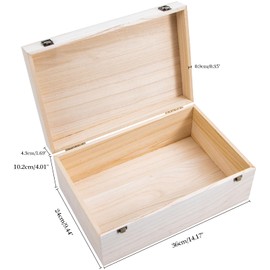 Useekoo Wooden Storage Box with Hinged Lid and Front Clasp, Large Wood Storage Box Boxes Wood Gift Boxes for Crafts Art Hobbies and Valentine's Day Decoration - 14''x9.4''x5.9''