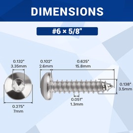 #6 x 5/8" Torx Pan Head Sheet Metal Screws, 304 Stainless Steel 18-8 Self Tapping Screws for Metal & Wood & Plastic, 100-Pack with 50mm Star Driver Bit
