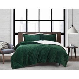 London Fog Corduroy Green King 3 Piece Comforter Set, Textured Solid Color, Adult Bedding, Oeko-TEX Certified