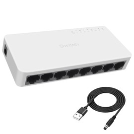 XMSJSIY 8-Port Ethernet Switch RJ45 Network Splitter Hub 10/100Mbps Unmanaged Home Office Ethernet Hub for Router Laptop Internet Devices - 1PC