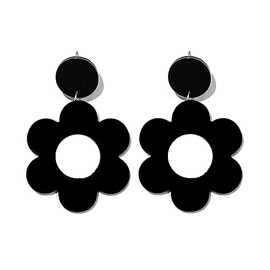 Cute Hollow Flower Dangle Earrings Vintage Resin Flower Daisy Earrings 60S 70S Party Jewelry Mother's Day/Valentien's Day Gift for Women-Black