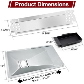 Hiorucet Adjustable Grease Tray and Heat Plates Kit for Nexgrill 5 Burner 720-0888S, Stainless Steel Grease Tray with Catch Pan for Nexgrill 720-0888S Replacement Parts