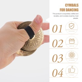 Vaguelly 2 Pair Finger Cymbals, Hand Cymbal Belly Dance Zills with Elastic Band, Engraved Lotus, Percussion Music Instrument for Kids, Adults