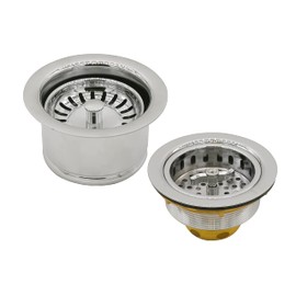 Westbrass CO2195S-05 Combo Pack 3-1/2" Wing Nut Twist Style Large Basket Extra-Deep Collar Kitchen Sink Waste Disposal Flange with Strainer Stopper, Polished Nickel