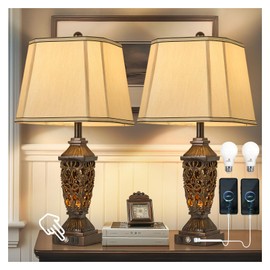 AIDENOEY 27.5“ Farmhouses Table Lamp with USB & USB-C Charging Ports, 3-Color Dimmable & Stepless Bottom Dimming, Touch Control & Switch, Vintage Bedside Lamp for Bedroom Living Room Office,(Brown)