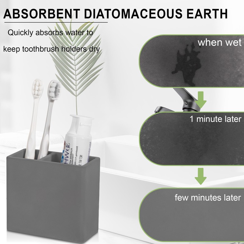 Diatomite Toothbrush Holder 2 Slots Tooth Brush Holder for Bathroom,