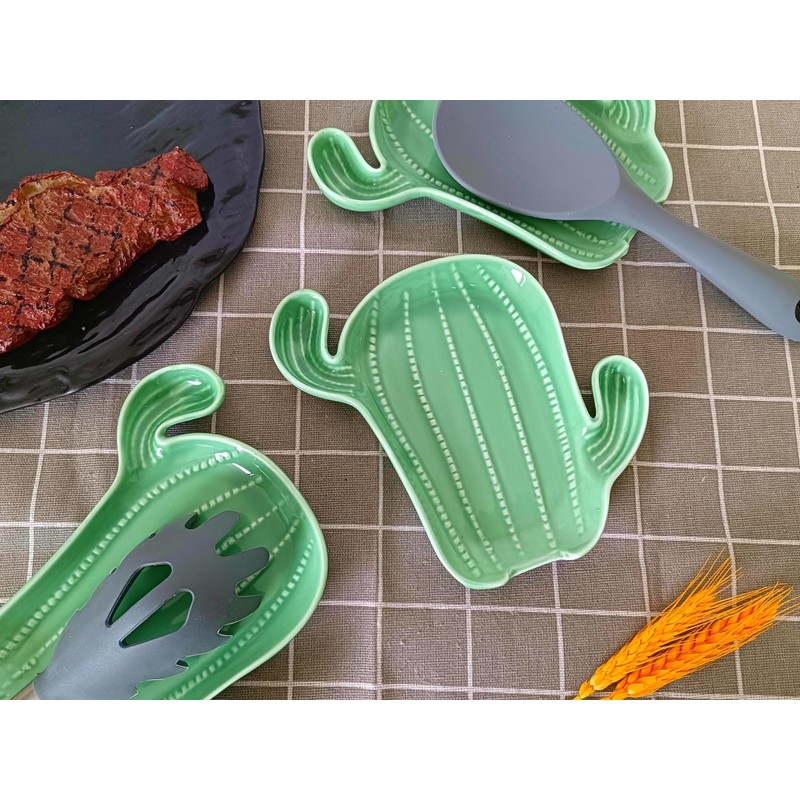 Ceramic Spoon Rest for Stove Top, Cactus Cute Spoon Rest