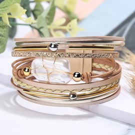 Leather Cuff Bracelets for Women Faux Pearl Multilayer Wrap Bracelet with Clasp Bohemian Beaded Wristband Jewelry Gift