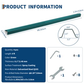 6FT Sign Post, 2 Pack U-Channel Sign Post with Pre-Drilled Holes, Steel Fence for Gardens, Farms, Parking Lots & Traffic Control, Rust-Resistant, Heavy Duty, Easy to Install, Green