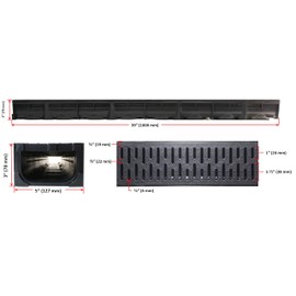 URA WATER Model UA-100 - Drainage Trench Set - Channel Drain With Grate - Black Plastic - 3 x 39" - (117" Total Length)