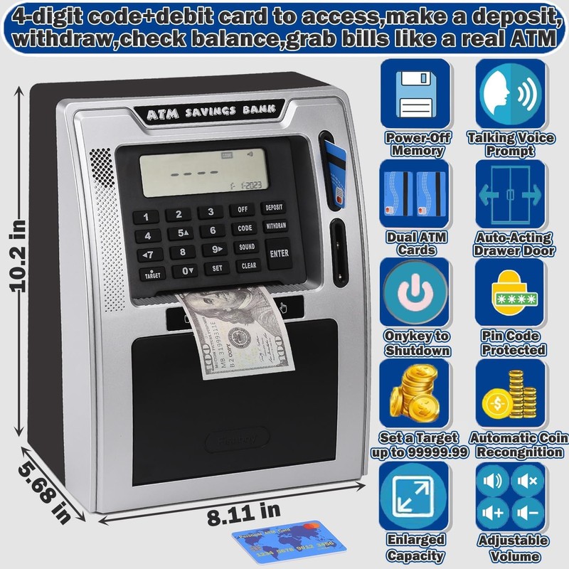 Fishboy Talking ATM Piggy Bank for Kids with Dual Debit