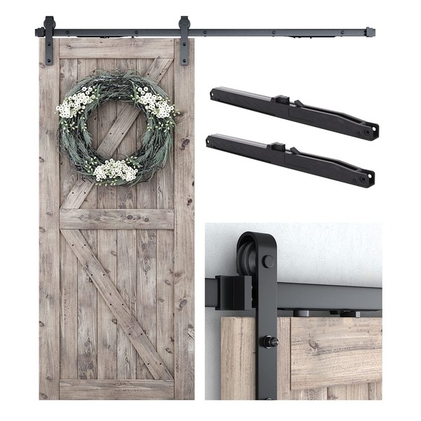 SMARTSTANDARD 6.6 FT Sliding Barn Door Soft Close Hardware Kit - 5 ft-10 ft, Smoothly and Quietly-Single Door-Invisible Design-Includes Step-by-Step Manual-Fit 36"-40" Door Panel (J Shape)