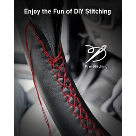 Belinous Leather Steering Wheel Cover Lace Up, Hand-Stitch on Wrap, Steering Wrap Compatible with Ford 2015 2018 F-150/2018 Expedition/2016 F-150 Limited/2017 2020 2022 F-Series Super Duty (Red)