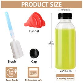 YBCPACK 12 Pack 400ml Heat-Resistant Reusable Plastic Juice Bottles with Lids - Plastic Smoothie Bottles - Empty Bulk Beverage Bottles with Caps for Milk, Juice, Beverage(Dishwasher Safe)