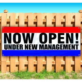 Now Open Under New Management Banner 13 oz | Non-Fabric | Heavy-Duty Vinyl Single-Sided With Metal Grommets