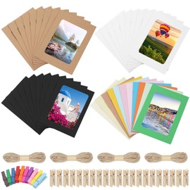 Swpeet 64Pcs Colorful 6 Inch Paper Photo Frames Set, Hanging Photo Display Frames, Cardboard Picture Frames, Colored/Khaki/White/Black Hanging Album Frame Each for 10Pcs, 20Pcs Clips, 4Pcs String
