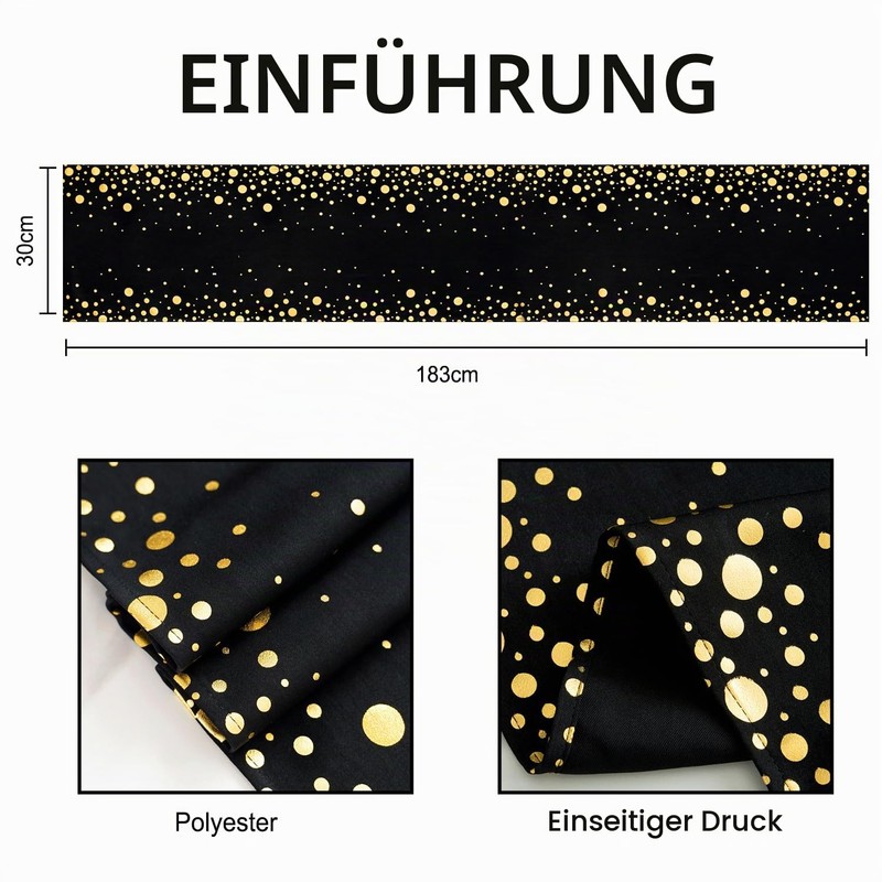 Table Runner Black and Gold 30 x 183 cm Polyester