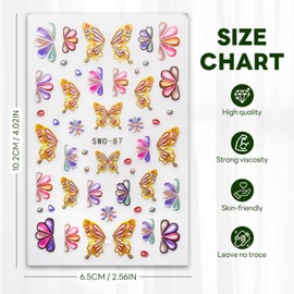 Butterfly Nail Stickers for Nail Art - 5D Embossed Nail Art Stickers Summer Jelly Butterfly Nail Decals Self-Adhesive Nails Supply Manicure Sliders Sticker for Nails Decoration
