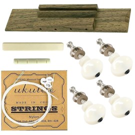 TUOREN Ukulele Bridge Strings Tuning Pegs Set - Includes Rosewood Bridge, Plastic Saddle and Nut, Nylon Strings, Ukulele Tuners Pegs - DIY Replacement Parts