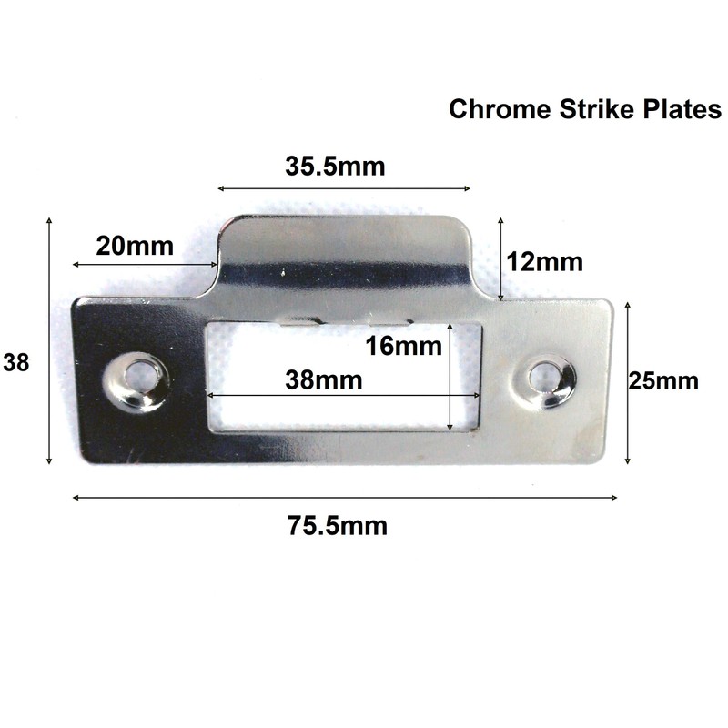 Polished Strike Plates Single Chrome 75.5mm Length x 25mm Width