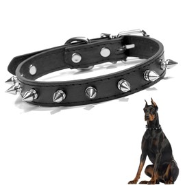 1 Pcs Spiked Studded Dog Collar, Black PU Leather Dog Collar for Small Dogs, Stylish Rivet Puppy Collar Safe Adjustable Leather Dog Chain for Decoration and Bite Prevention Pet Accessories