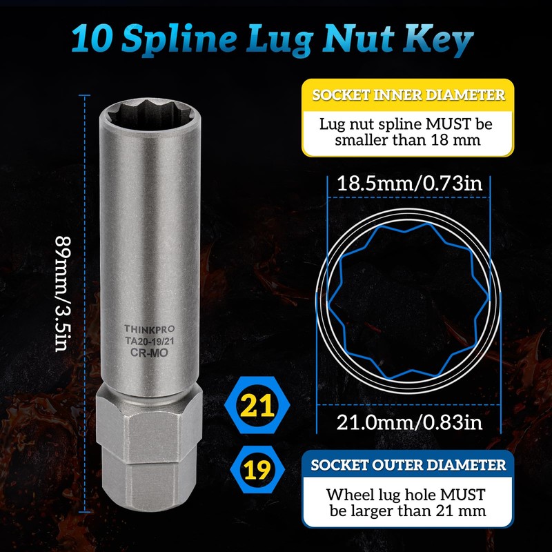Thinkpro 10 Spline Lug Nut Socket,Replacement for Ta20 19/21 10