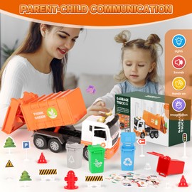 BunnyJOY Garbage Car Toy 12 Inch with Lights and Sound, Orange