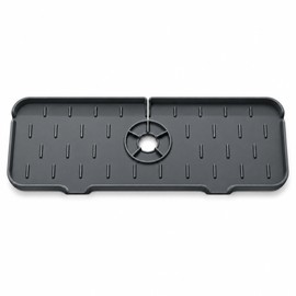 Silicone Faucet Splash Guard Mat – 14.56 x 5.51 Inch Sink Faucet Drip Catcher and Quick-Draining Kitchen & Bathroom Sink Mat