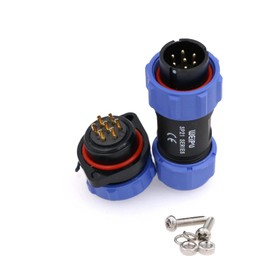 ZBLZGP SP21 7 Pin Connector Aviation Circular Industrial Power 14AWG Wire 15A Male Cable Plug and Female Panel Rear-Mount Socket with Dustproof Cap Plastic Connector