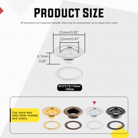 Hilitchi 200Pcs 1/2 Inch - 12mm Silver Thicken Grommet Eyelets Metal Eyelets with Washers Assortment Kit, Hole Self Backing Eyelet for Bead Cores, Clothes, Leather, Canvas