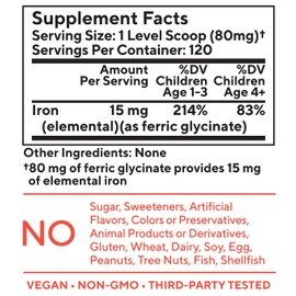 Tasteless Iron for Kids + Toddlers- Free of Sweeteners, Flavors and Preservatives- 4 Month Supply- Add to Beverages or Food.