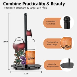 Shinlar Wine Paper Towel Holder Countertop - Grape&Wine Decor Gifts, Cute Rustic Country Vintage Farmhouse Kitchen Decorations, Roll Dispenser with Weighted Base